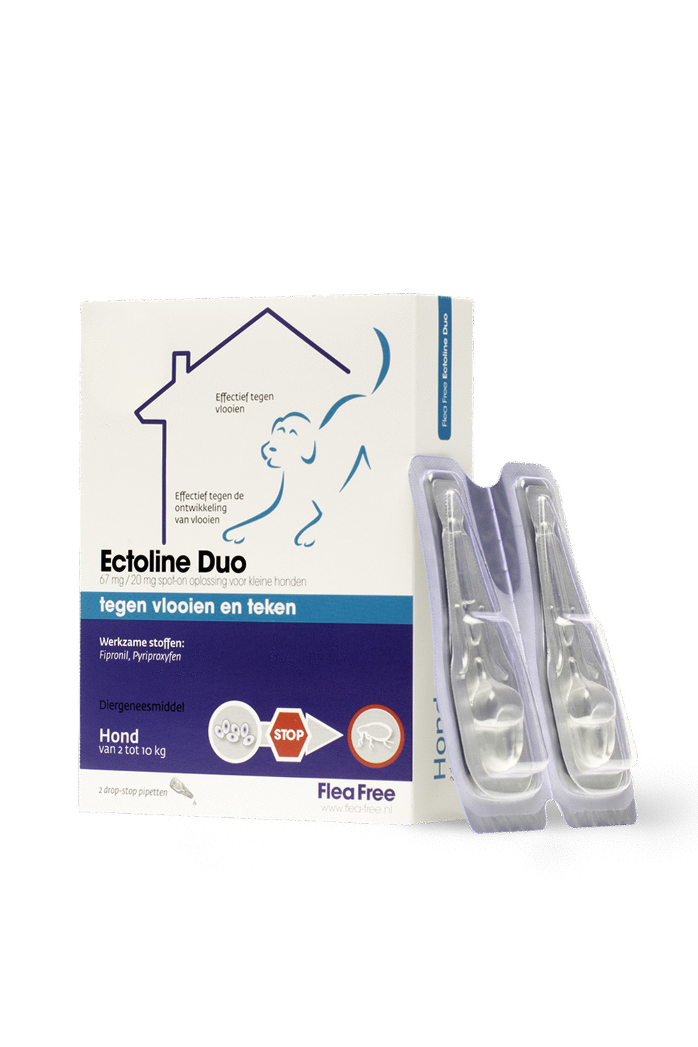 Flea Free Ectoline Duo Hond - Anti vlooien en tekenmiddel - 2 pip 2-10kg