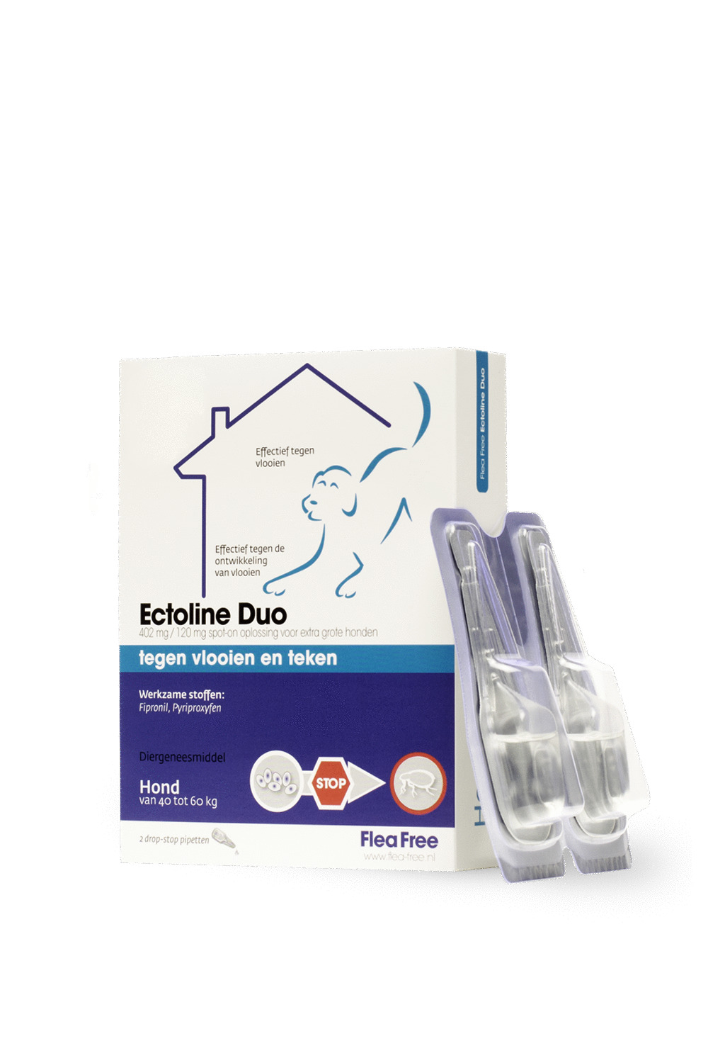 Flea Free Ectoline Duo Hond - Anti vlooien en tekenmiddel - 2 pip 40-60kg
