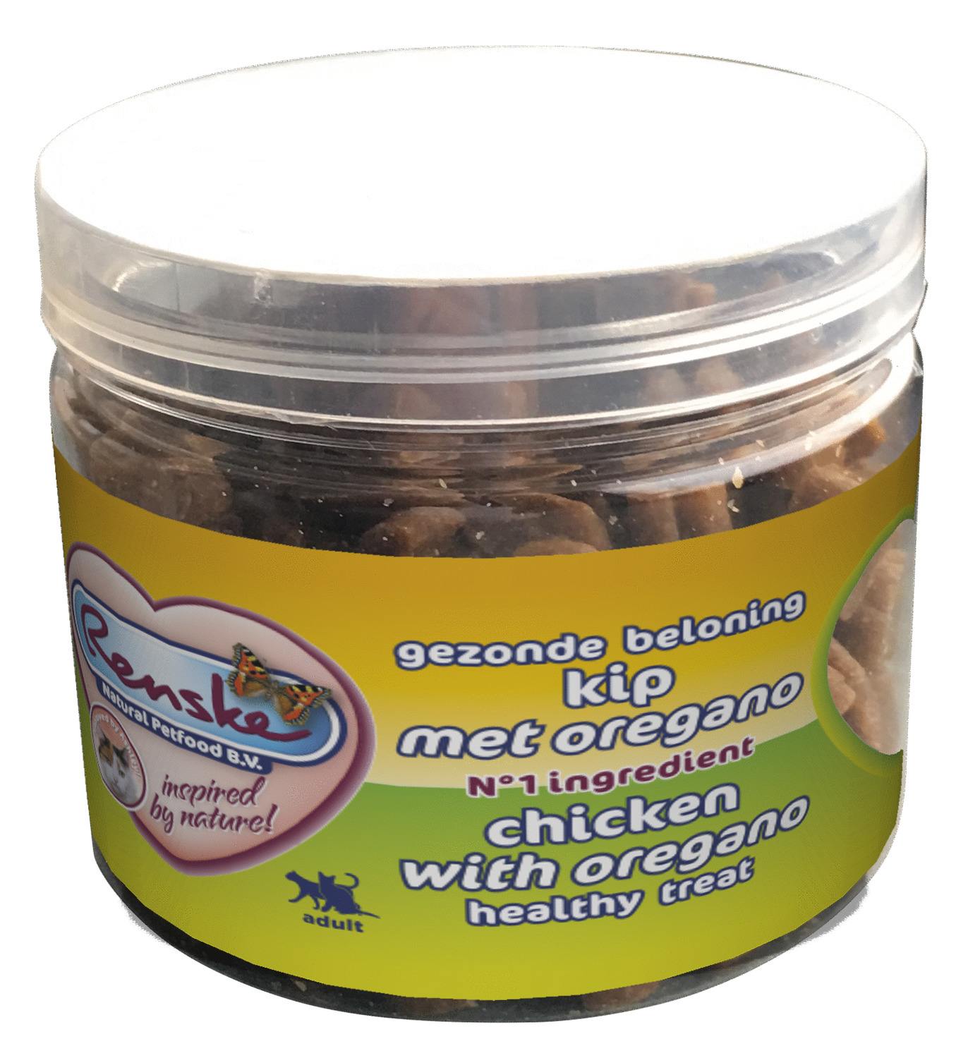 Renske Kat Beloning Hartjes 100 g - Kattensnack - Kip&Oregano