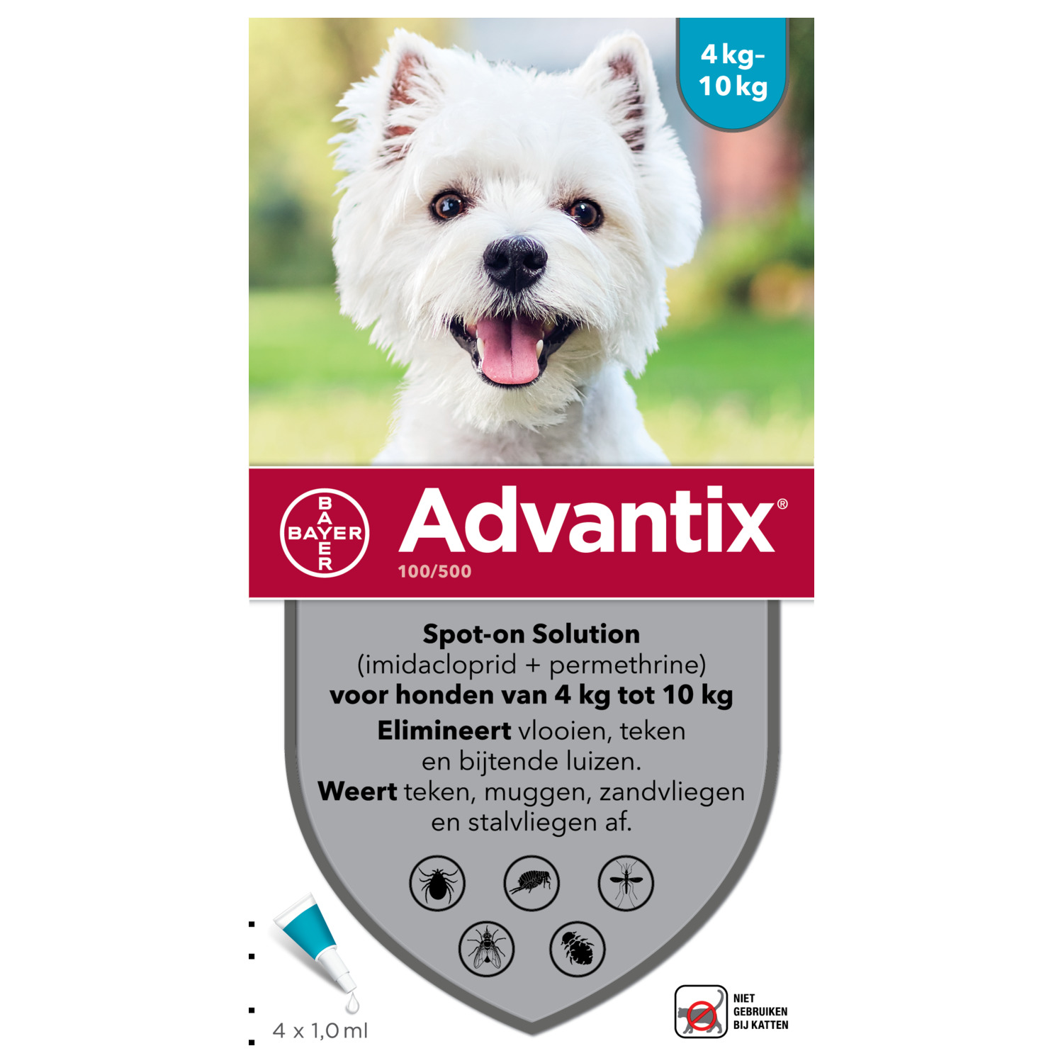 Advantix Spot On 100 1 ml - Anti vlooien en tekenmiddel - 4 pip 4-10 Kg
