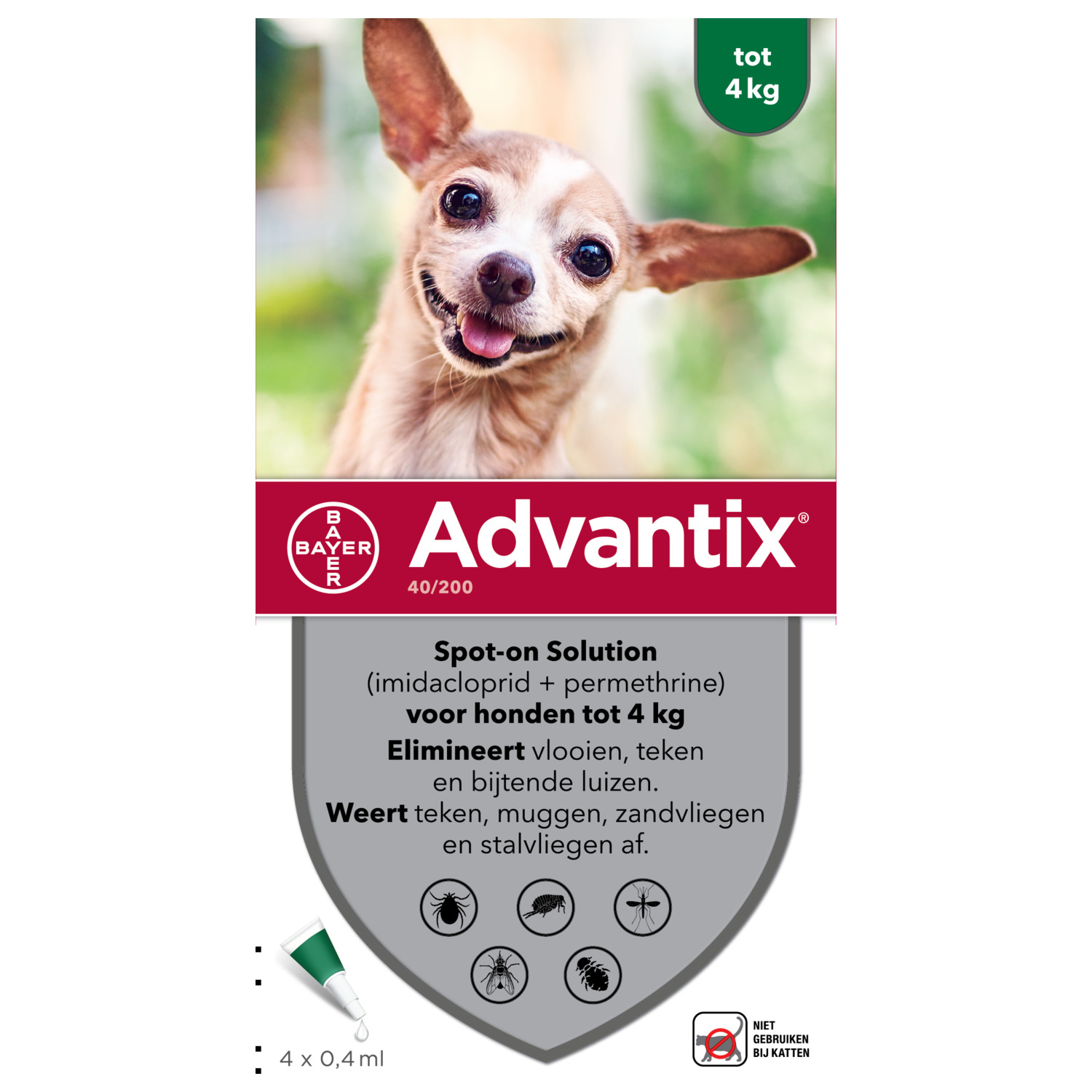 Advantix Spot On 40 0.4 ml - Anti vlooien en tekenmiddel - 4 pip 1.5-4 Kg