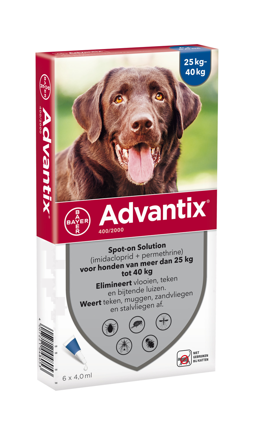 Advantix Spot On 400 4 ml - Anti vlooien en tekenmiddel - 6 pip 25-40 Kg
