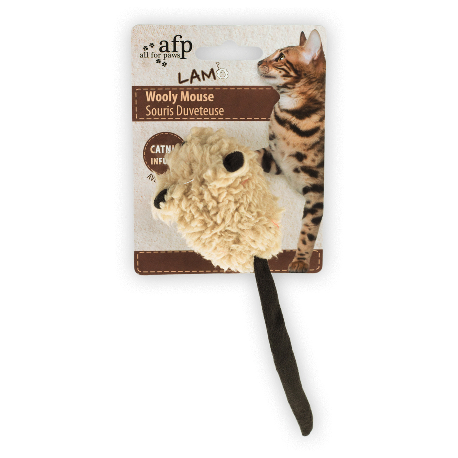 All For Paws Lam Wooly Mouse Lamswol Met Piep - Kattenspeelgoed - 7x7x3 cm Assorti