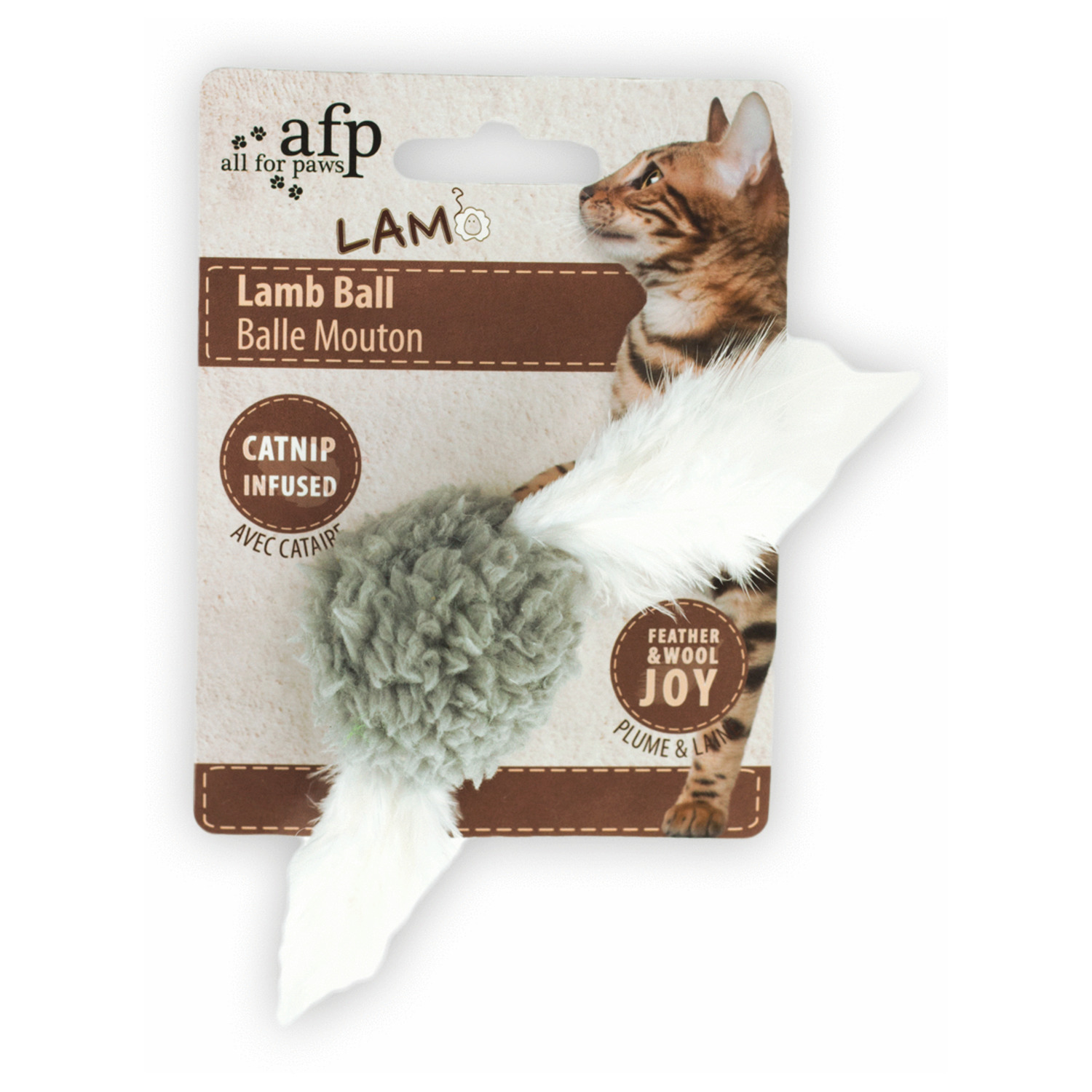 All For Paws Lamb Ball (With Sound Chip) - Kattenspeelgoed - 5x5x3 cm Assorti
