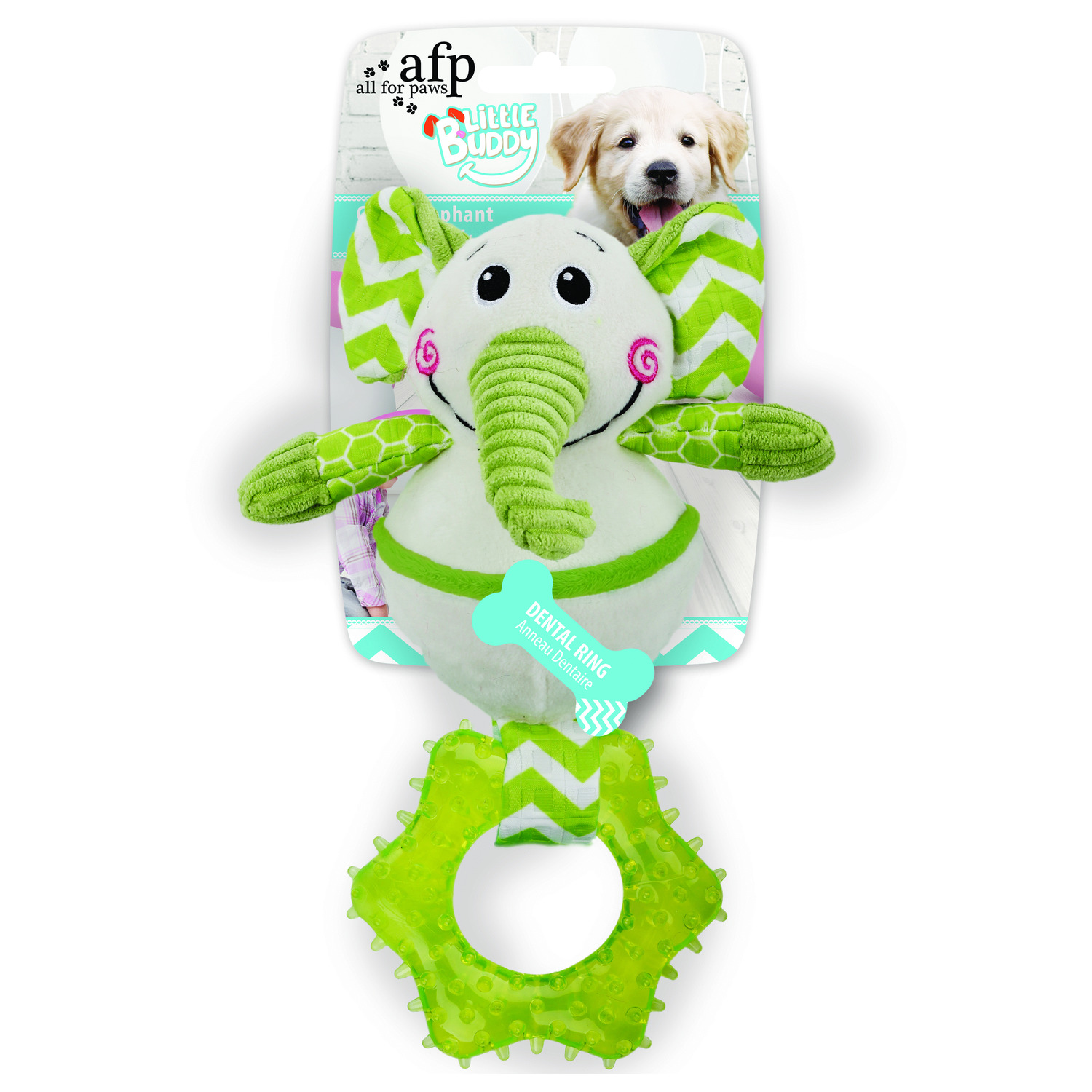 All For Paws Little Buddy Goofy Elephant - Hondenspeelgoed - 26x17x12 cm Groen