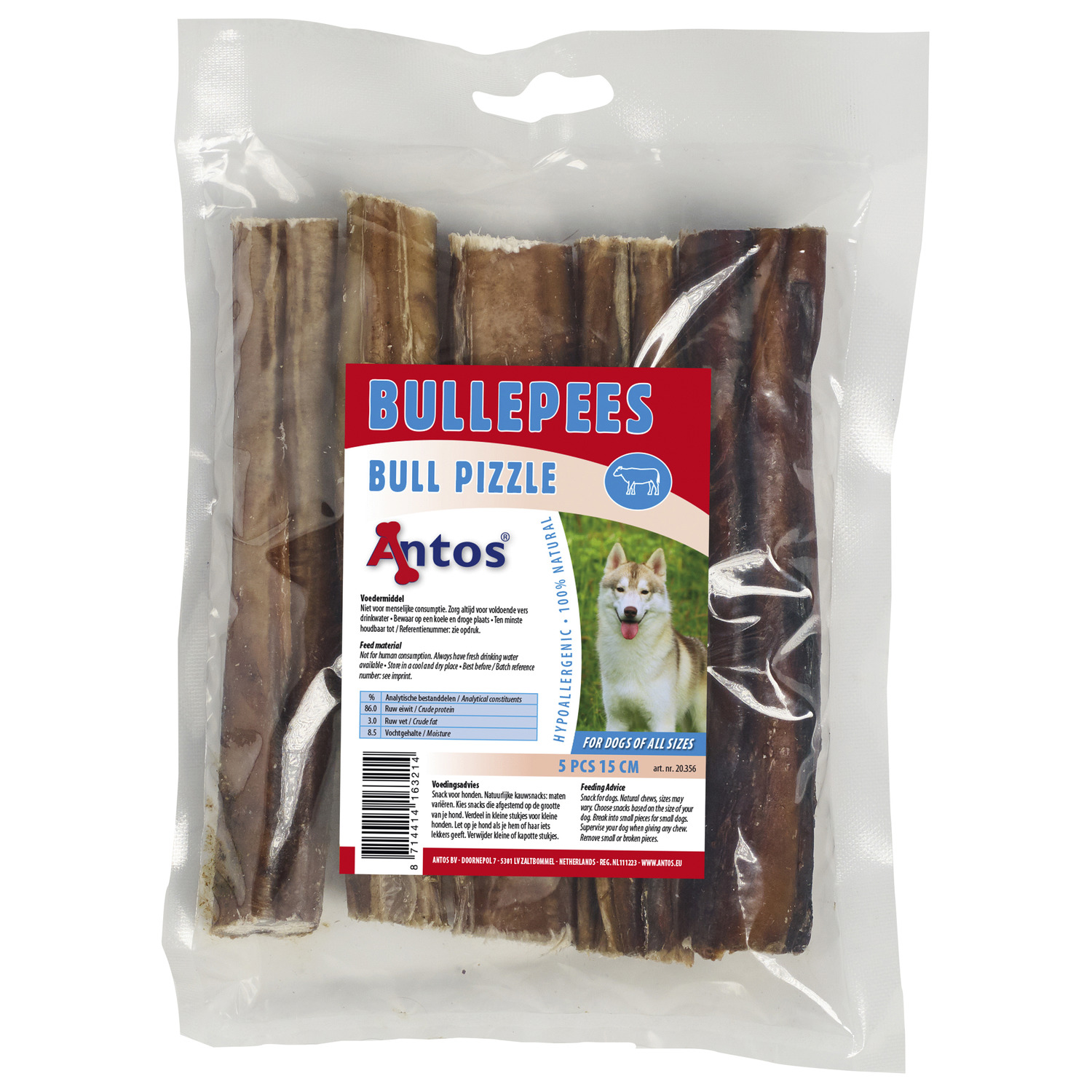 Antos Bullepees - Hondensnacks - Rund 15 cm 200 g 5 stuks