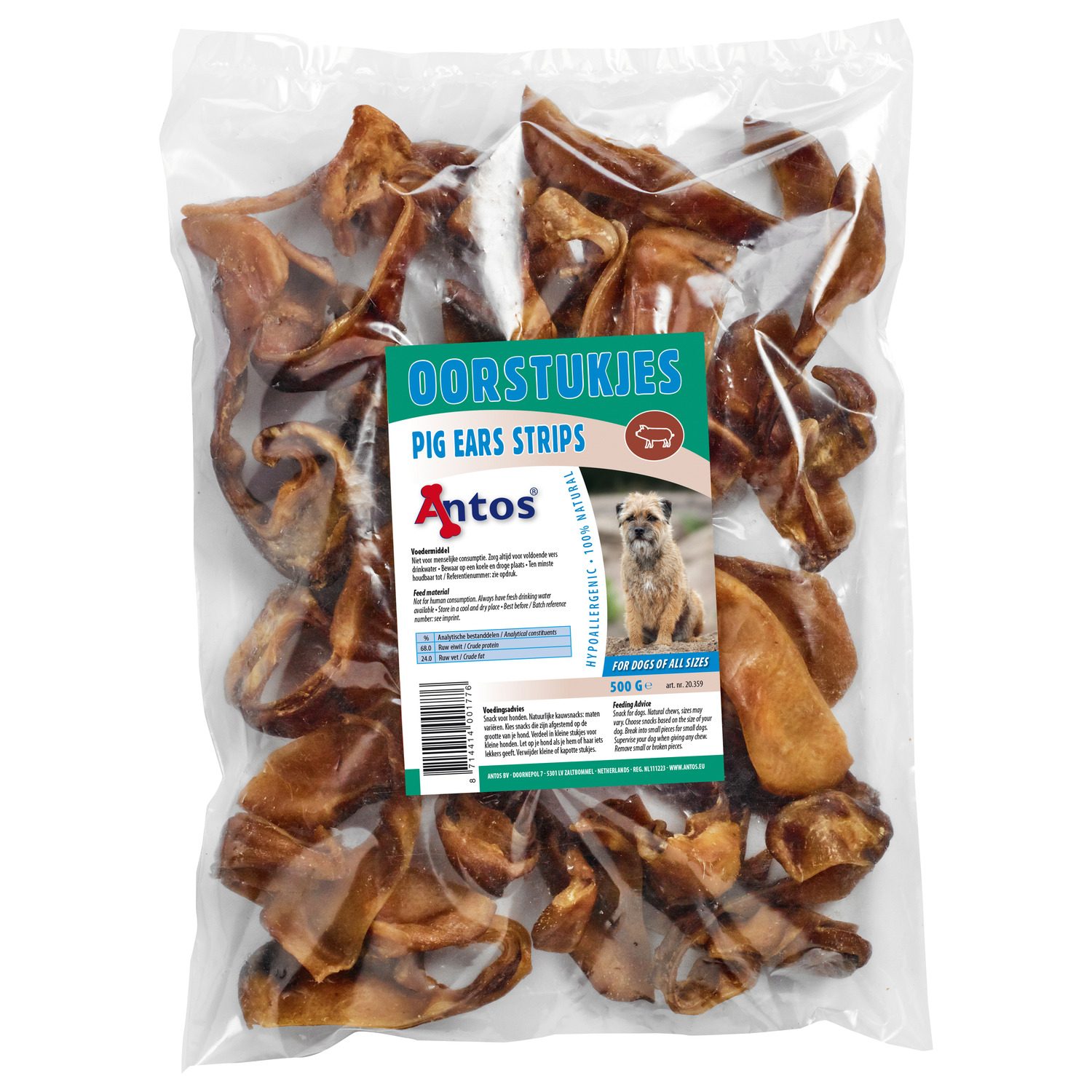 Antos Oorstukjes - Hondensnacks - Varken 500 g