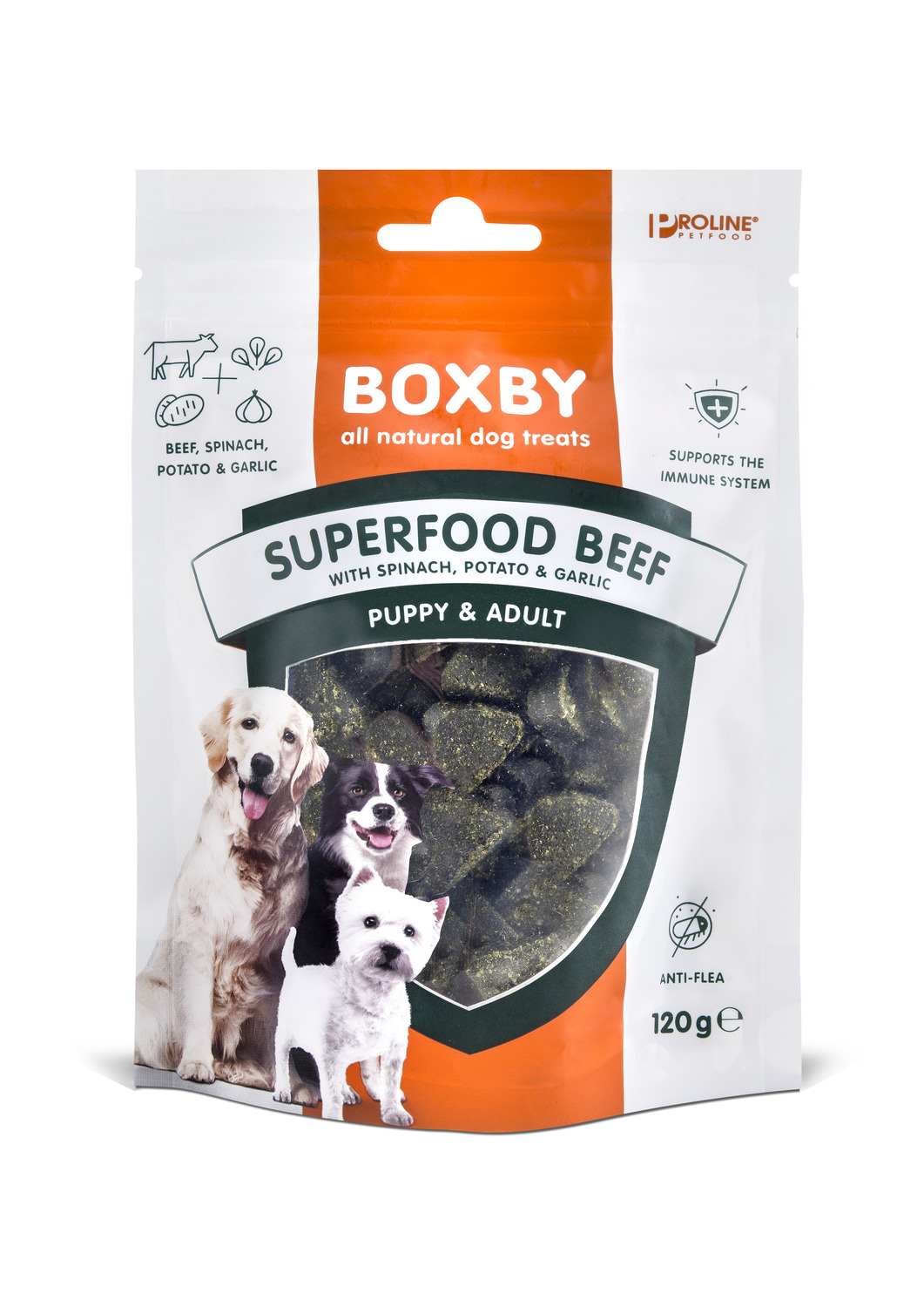 Boxby Superfood 120 g - Hondensnacks - Rund&Spinazie&Knoflook