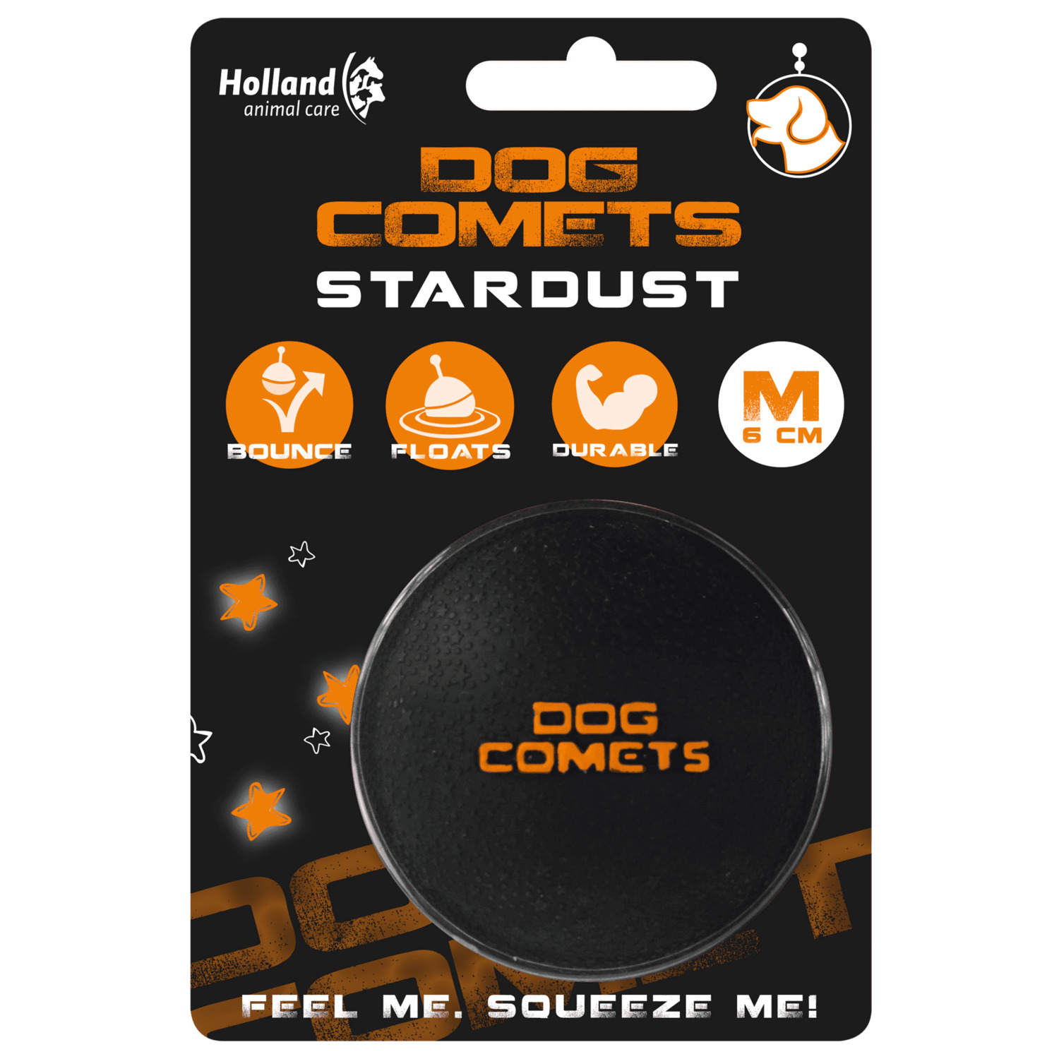 Dog Comets Ball Stardust Medium - Hondenspeelgoed - Zwart&Oranje