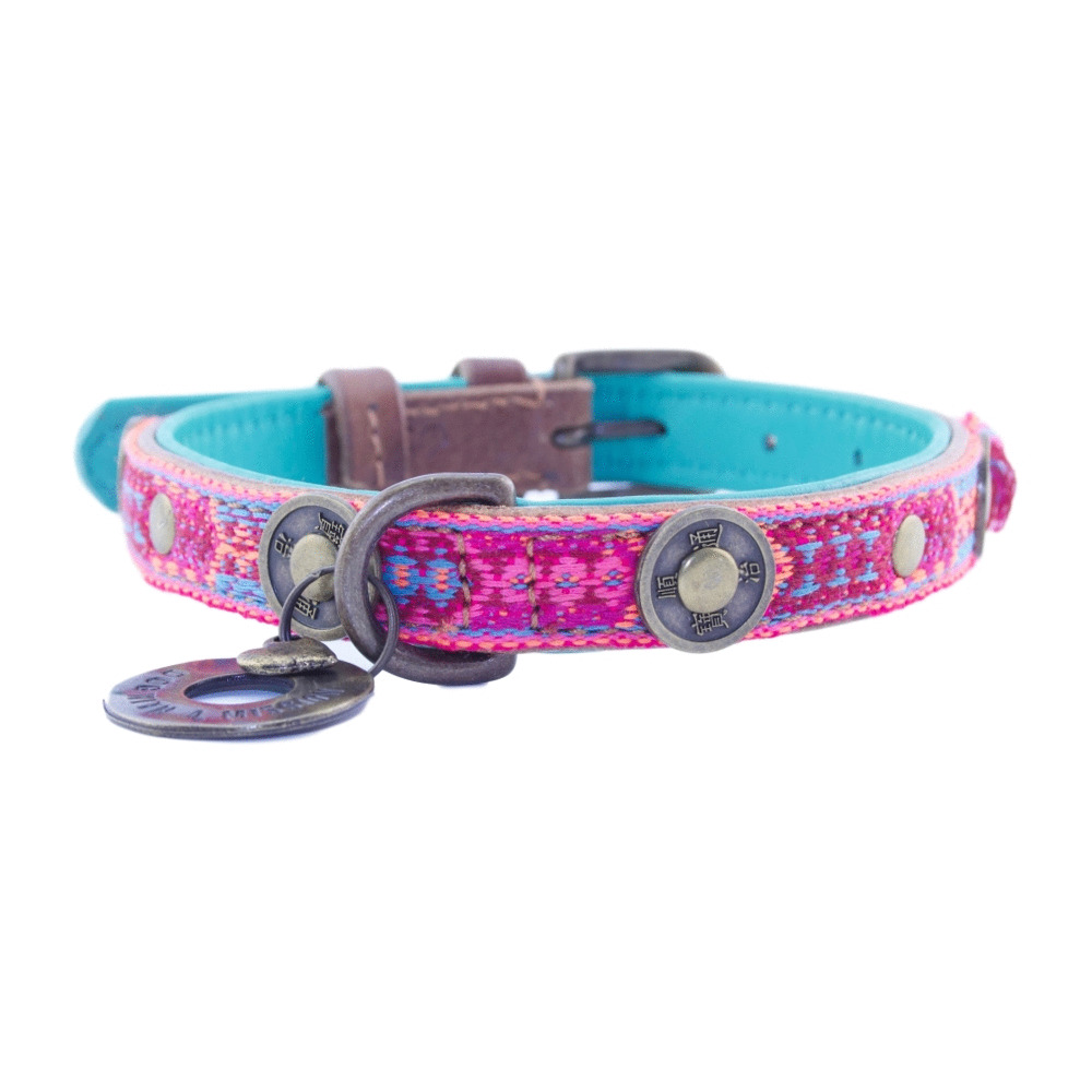 Dwam Halsband Boho Rosa Roze&Turquoise - Hondenhalsband - 25-31x2.0 cm
