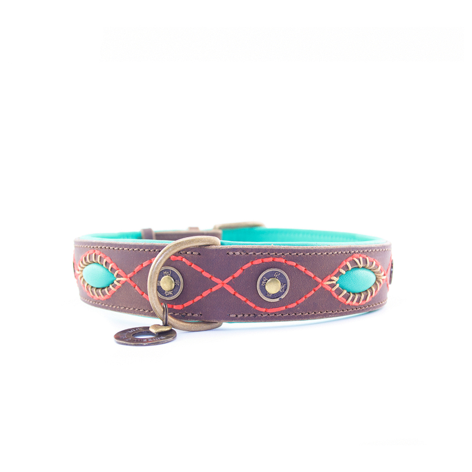 Dwam Halsband Joplin Bruin&Turquoise&Oranje - Hondenhalsband - 41-51x4 cm