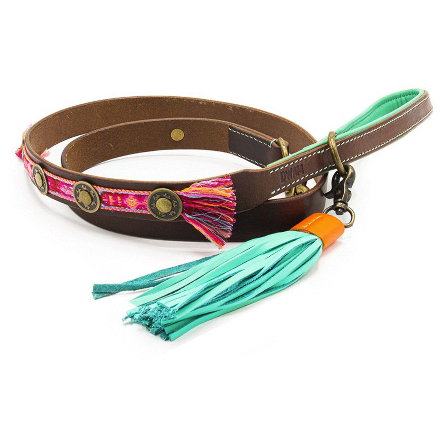 Dwam Looplijn Boho Rosa S Bruin&Roze - Hondenriem - 135x1.6 cm