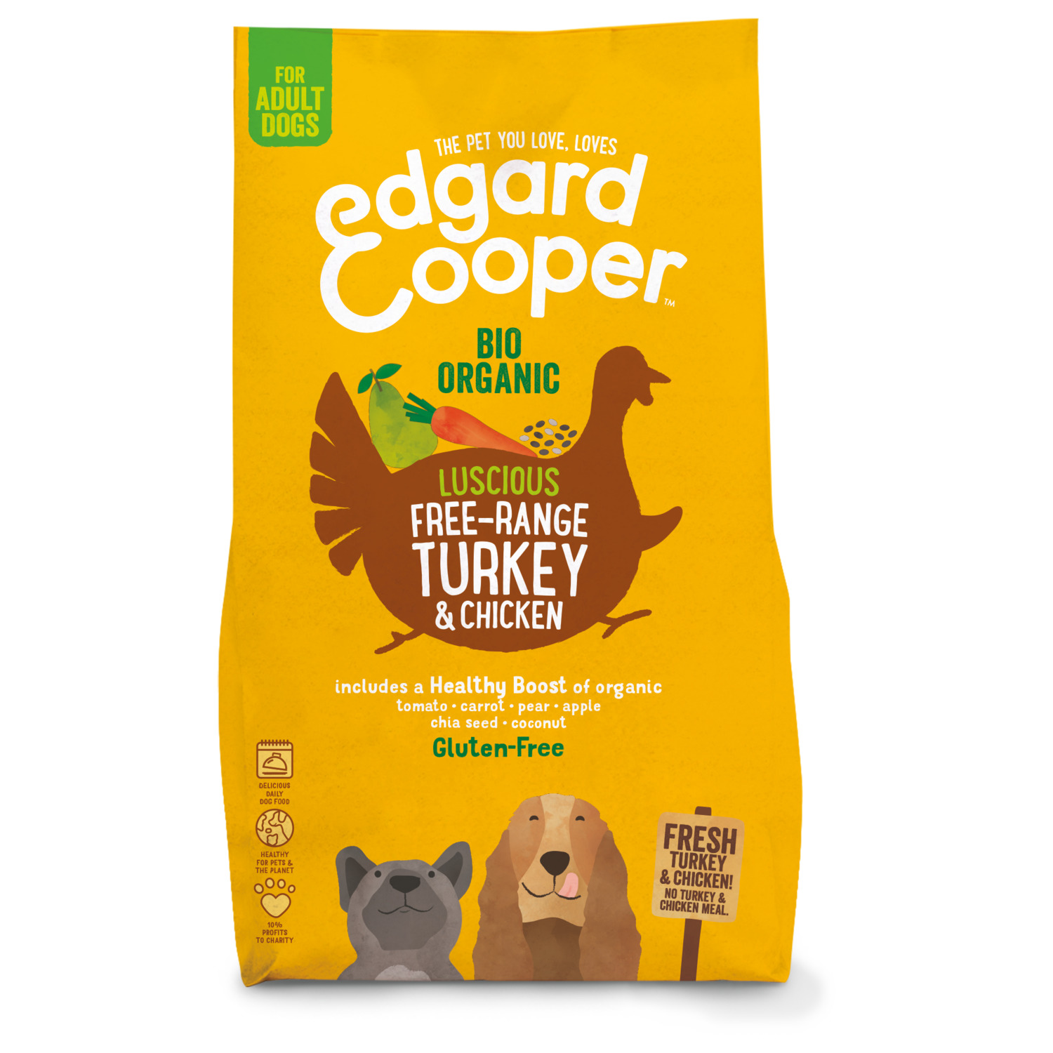 Edgard&Cooper Bio Organic Turkey Adult Kalkoen&Kip&Wortel - Hondenvoer - 2.5 kg Biologisch