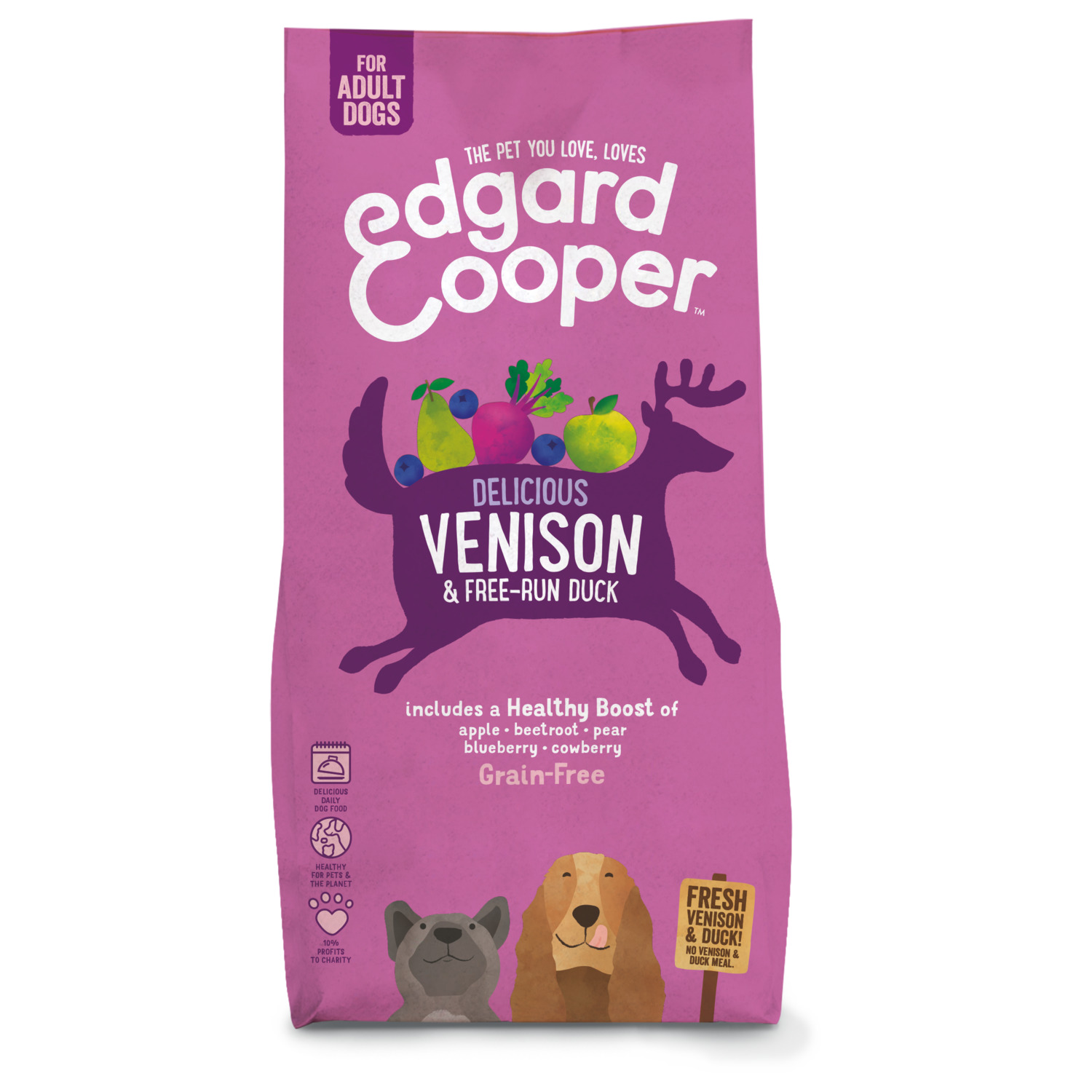 Edgard&Cooper Delicious Venison Adult Hert&Eend&Appel - Hondenvoer - 12 kg Graanvrij