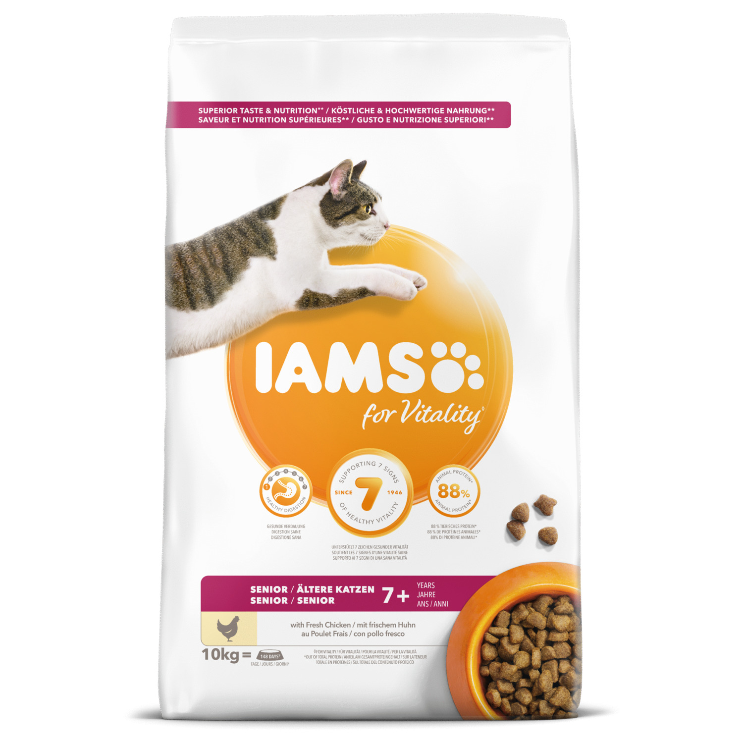 Iams Cat Senior Kip - Kattenvoer - 10 kg