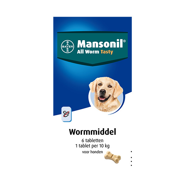 Mansonil All Worm Dog Tasty Small/Medium - Anti wormenmiddel - 6 tab Vanaf 2.5 Kg. 1 Tab Per 10 Kg