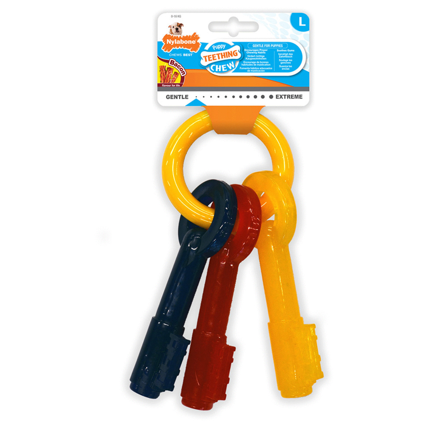 Nylabone Puppy Teething Key Flexible Geel&Blauw&Rood - Hondenspeelgoed - Medium Tot 16kg