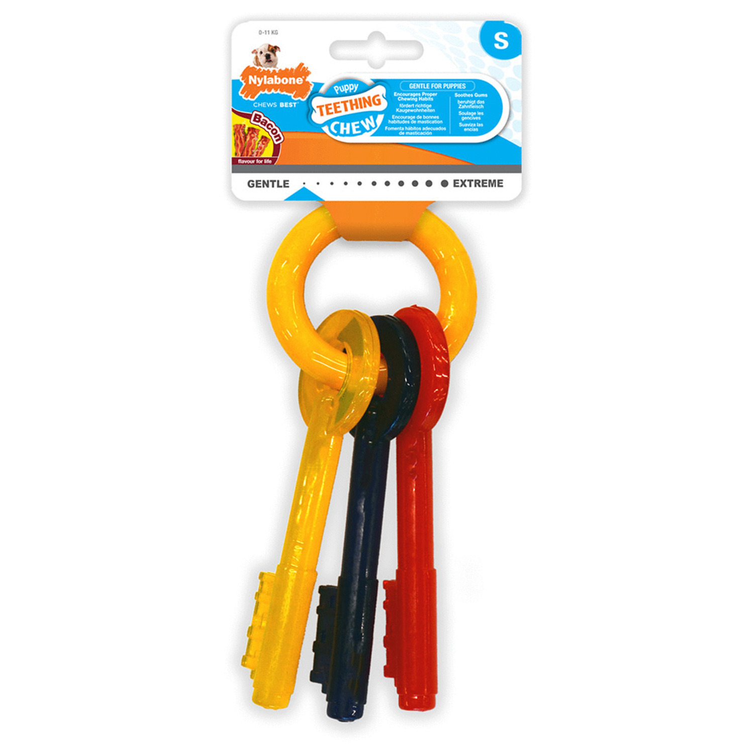 Nylabone Puppy Teething Key Flexible Geel&Blauw&Rood - Hondenspeelgoed - Small Tot 11kg