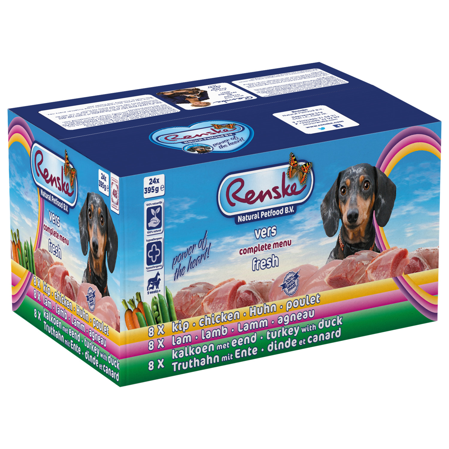 Renske Adult Multidoos Vers Vlees Maaltijd - Hondenvoer - Mixdoos 24x395 g