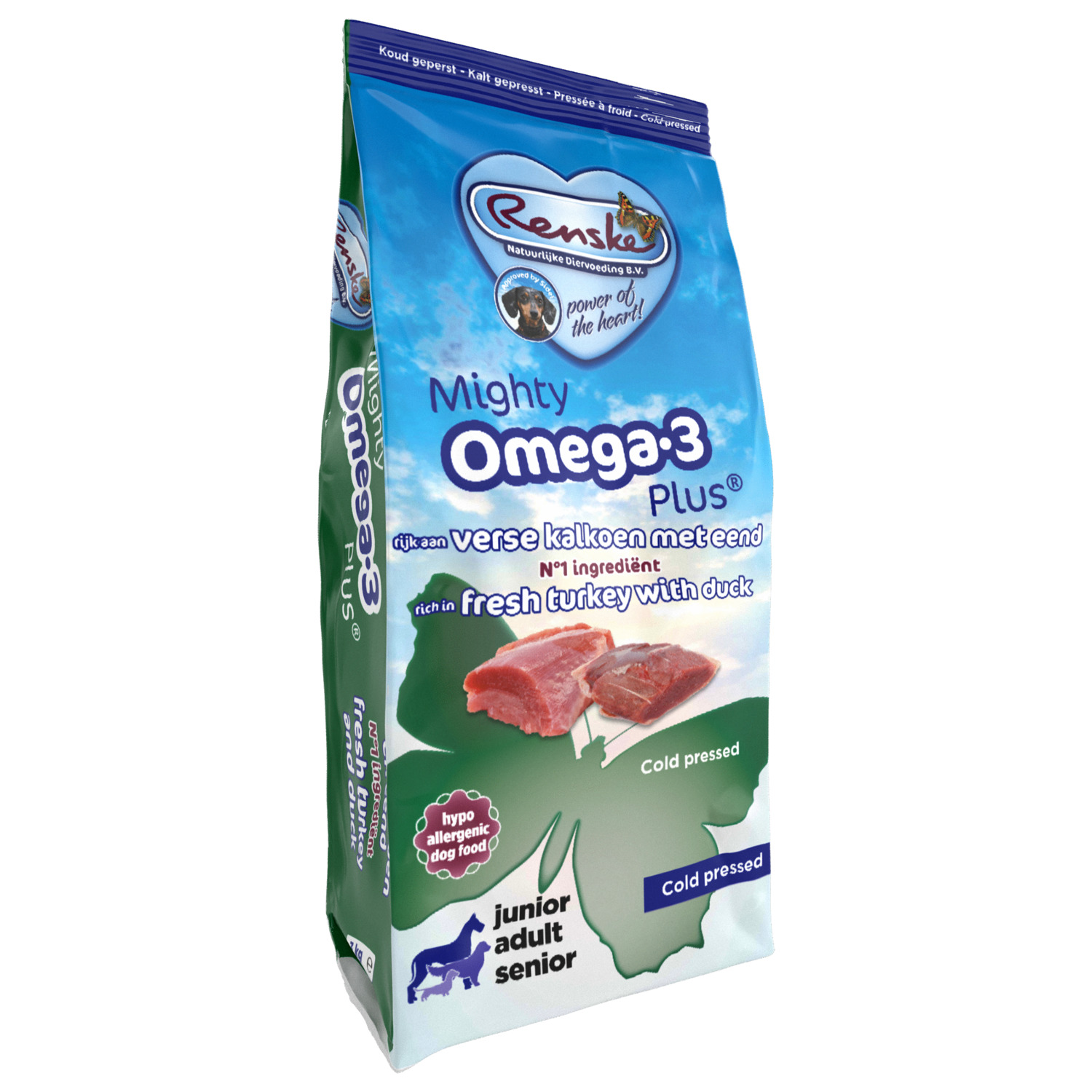 Renske Mighty Omega Plus Adult Geperst Kalkoen&Eend - Hondenvoer - 15 kg
