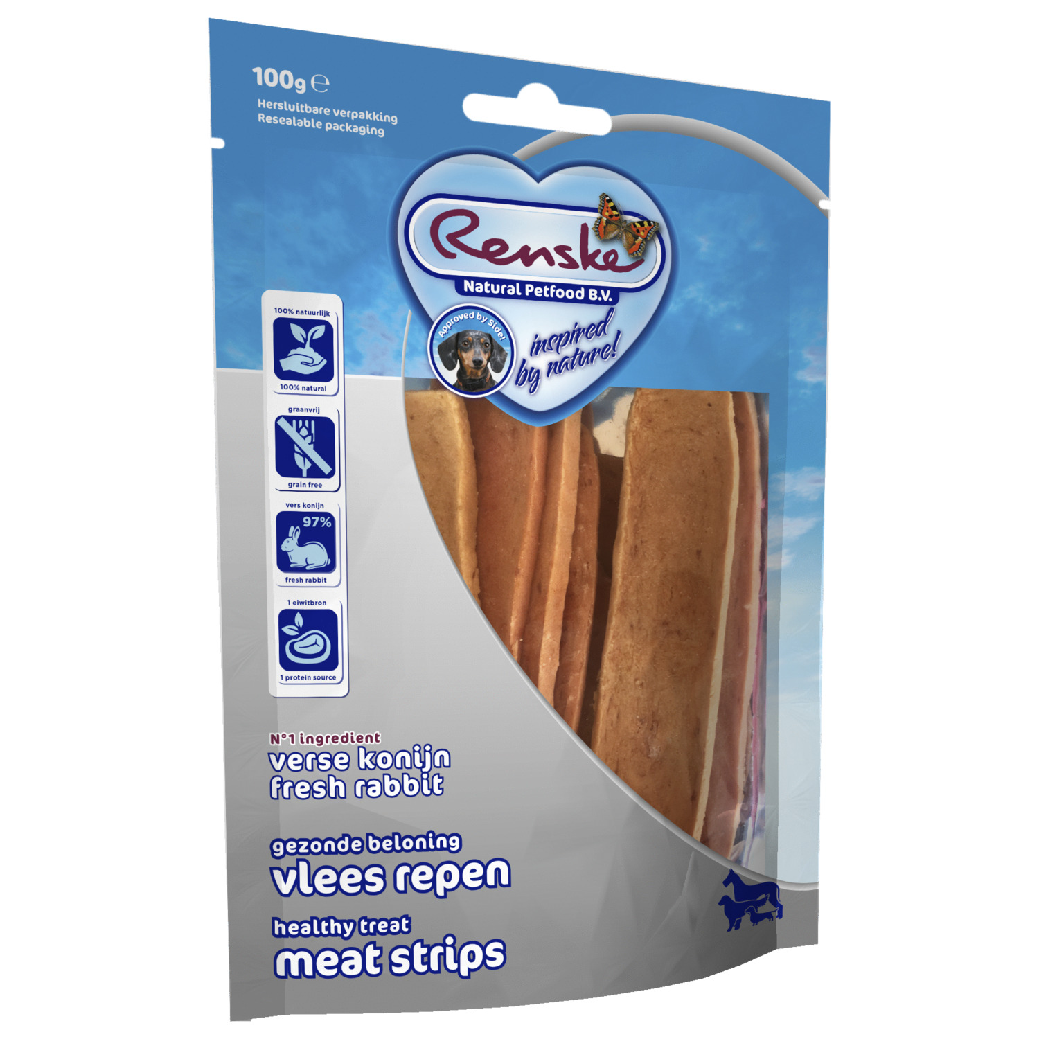 Renske Vleesrepen 100 g - Hondensnacks - Konijn&Groente