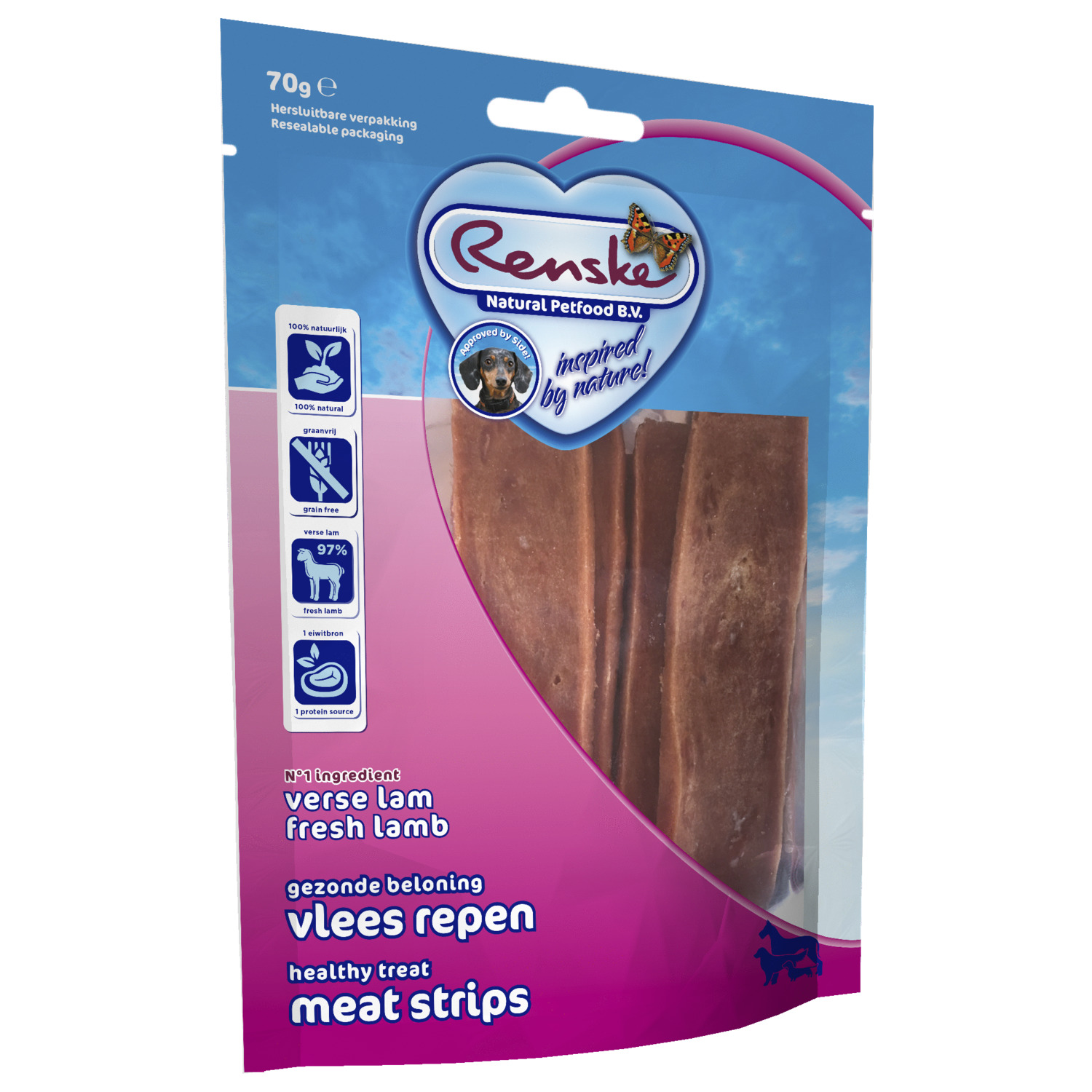 Renske Vleesrepen 70 g - Hondensnacks - Lam&Groente