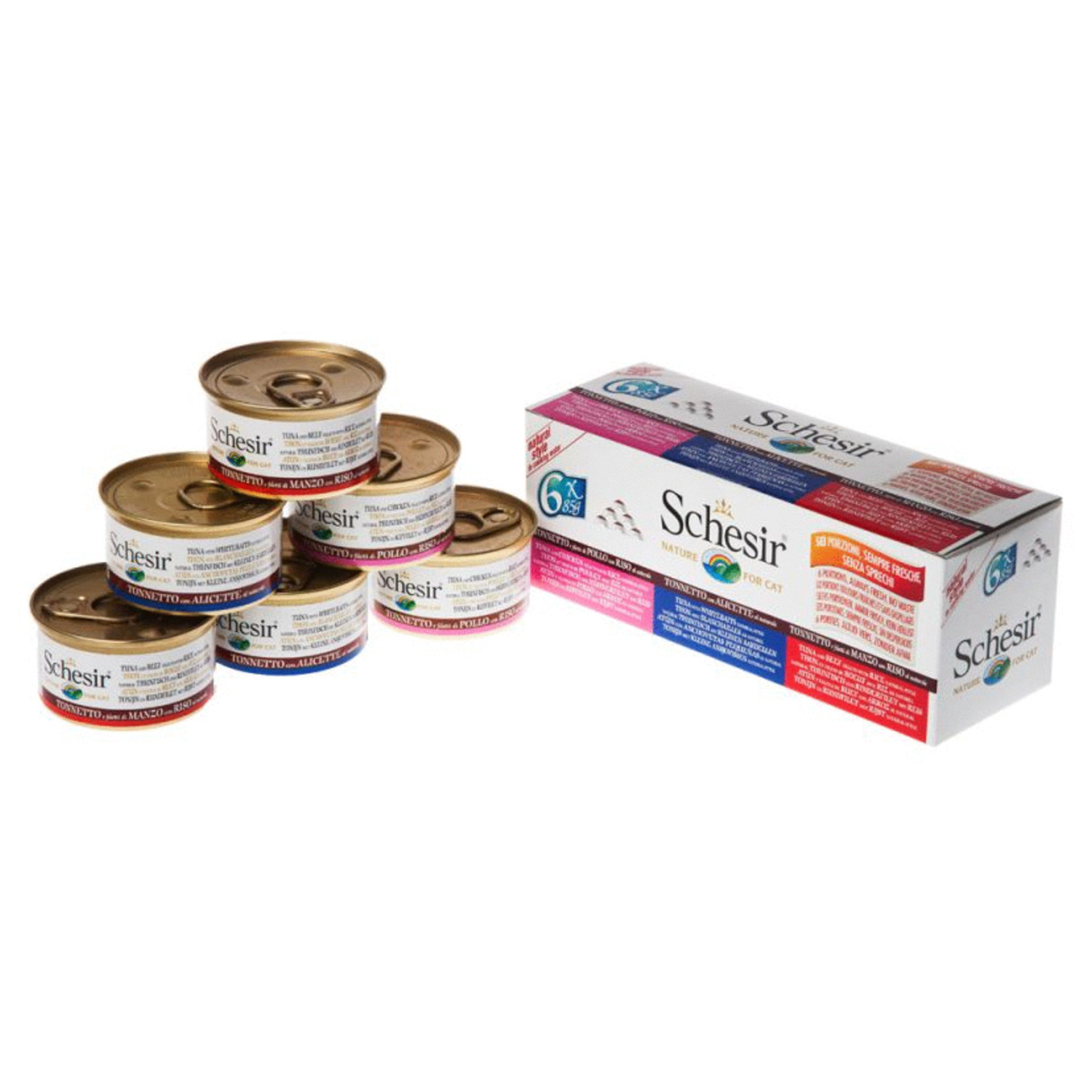 Schesir Kat Multipack Blik - Kattenvoer - Tonijn Witvis Rund 6x85 g