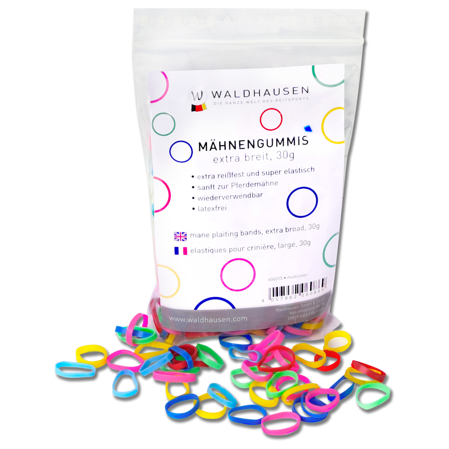 Waldhausen Elastiekjes Zak - Paardenverzorging - Ø15x3 mm 30 g Multi-Color