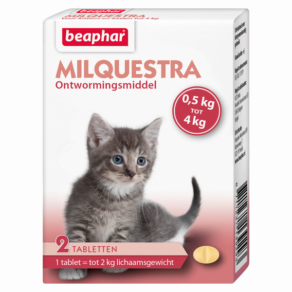 Beaphar Milquestra Kitten - Anti wormenmiddel - Rund 2 tab 0.5 Tot 4 Kg
