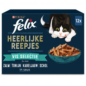 Felix Heerlijke Reepjes Vis Selectie kattenvoer (box 12x80 gram) 48 x 80 gVis selectie + 48 x 80 gFarm selectie